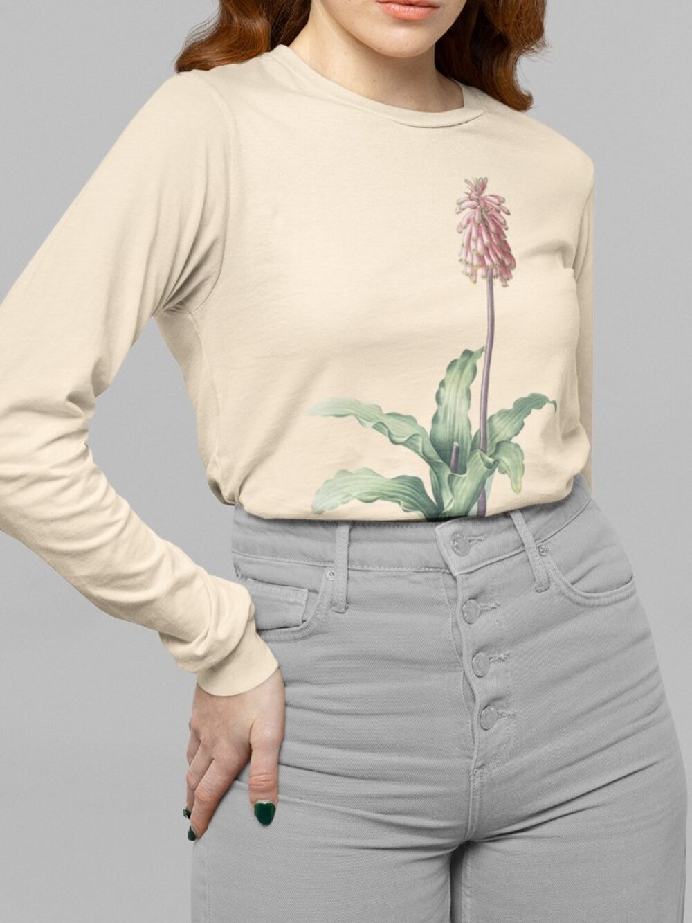 Forest Lily Vintage Floral Print Long Sleeve Graphic Tee T-shirt S-XXL